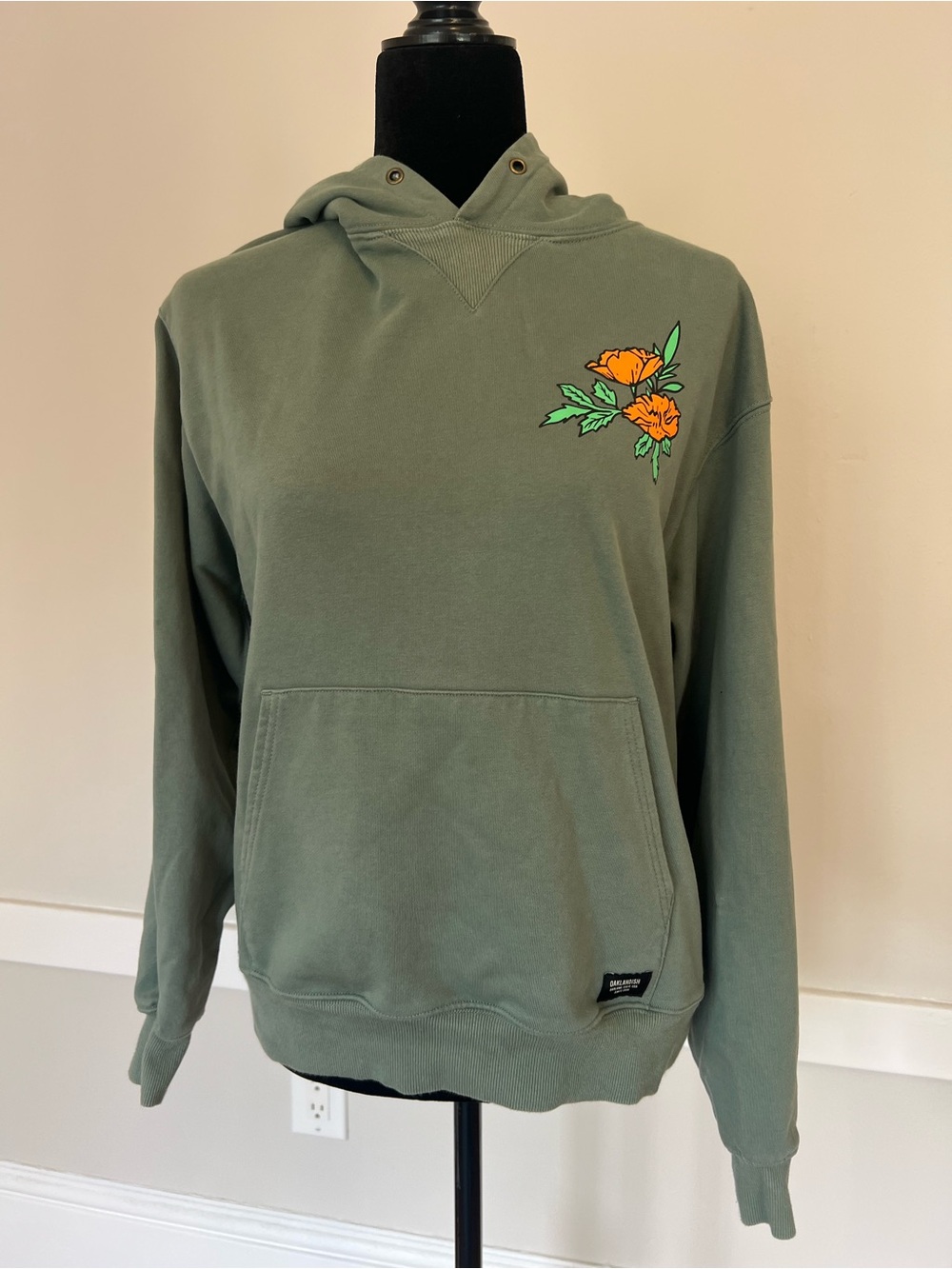 Oaklandish Poppy Sunny Side of the Bay Olive Green Floral Graphic Hoodie Sz S